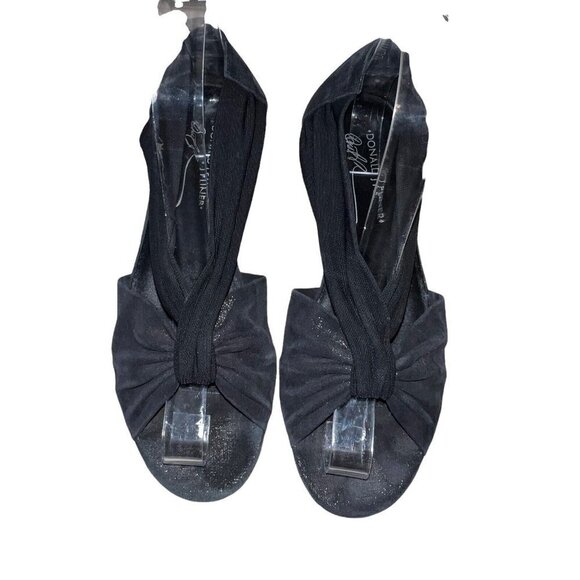 Donald Pliner Woman Black Suede Flats Size 8 Twist Front Stretch Straps D’Orsay - Picture 2 of 9
